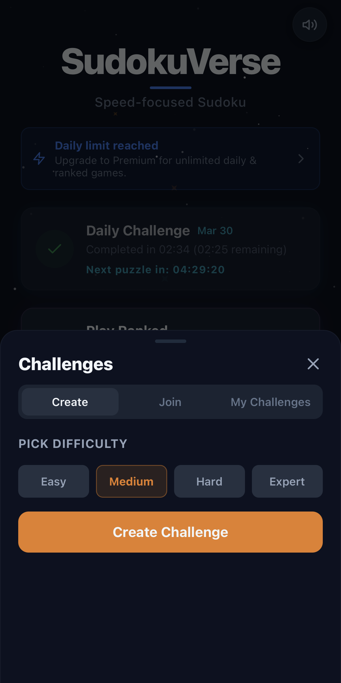 SudokuVerse create challenge